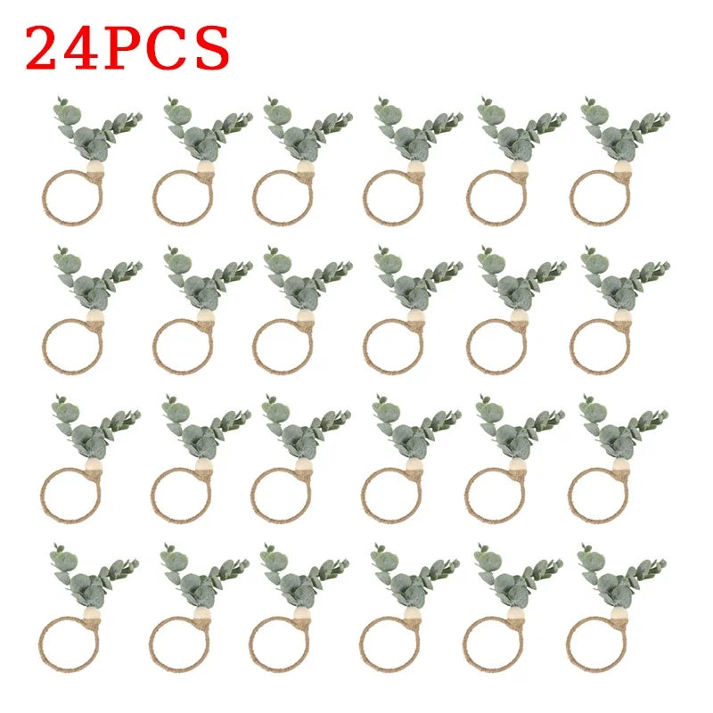 anneaux serviettes feuilles eucalyptus bois tissage artisanal rustique naturel