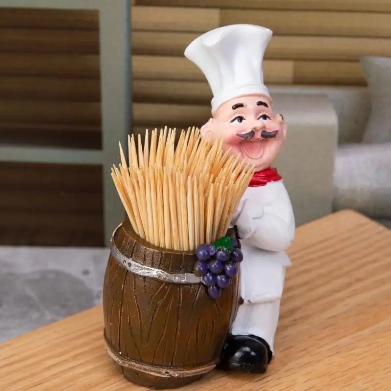 porte brochettes chef cuisinier tonneau bois brochettes bois souriant italien méditerranéen déco festive