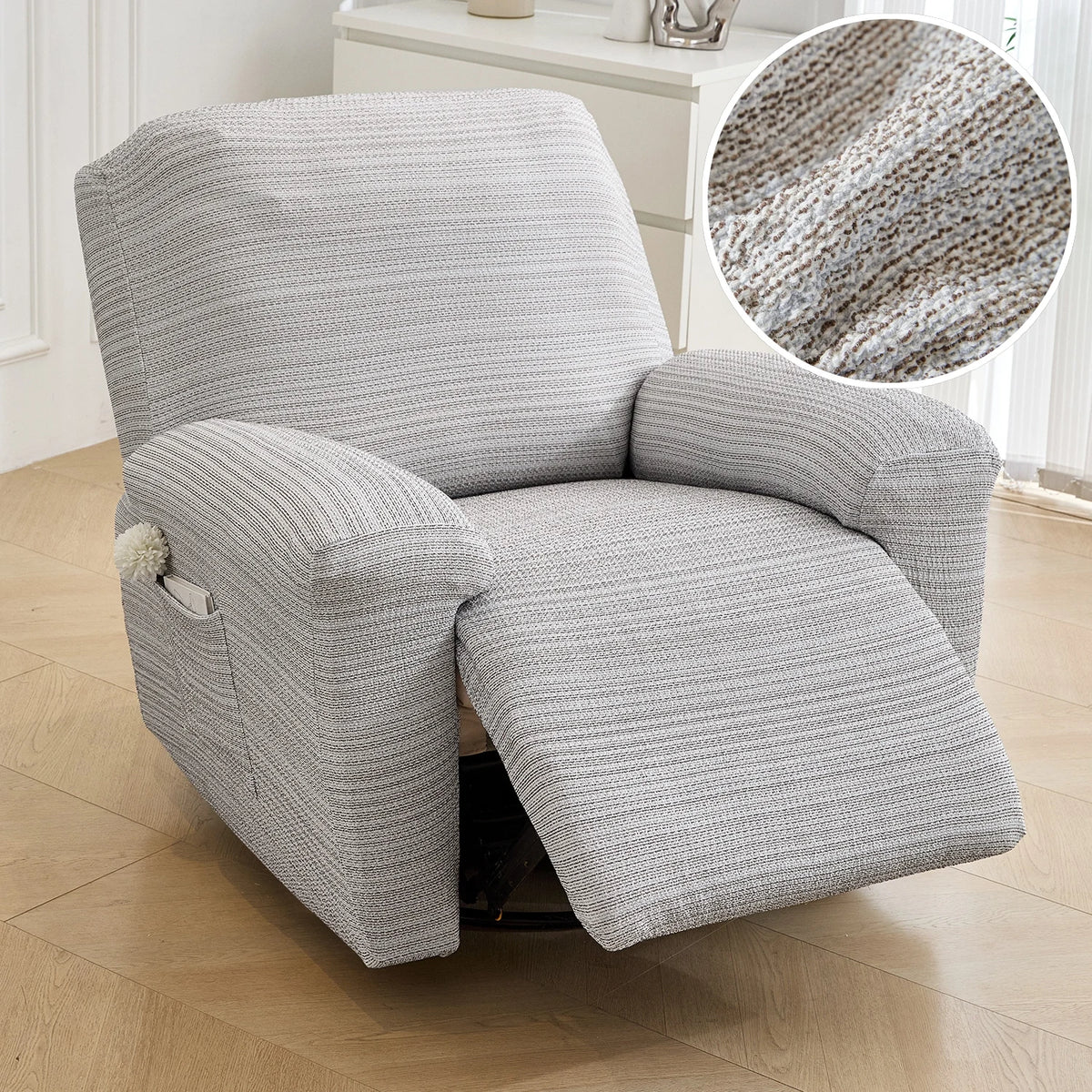 housse fauteuil inclinable beige clair tissu petits points noirs protection siège salon moderne extensible