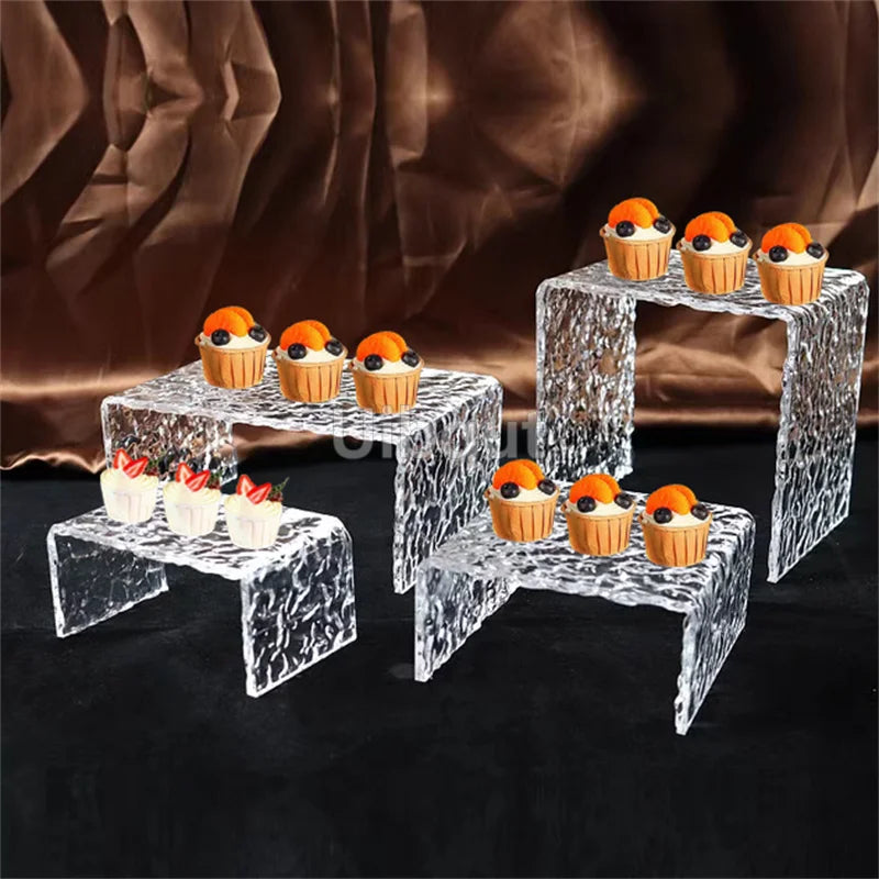 présentoir transparent moderne cupcakes stand acrylique texturé rangement étagère exposant deux pièces