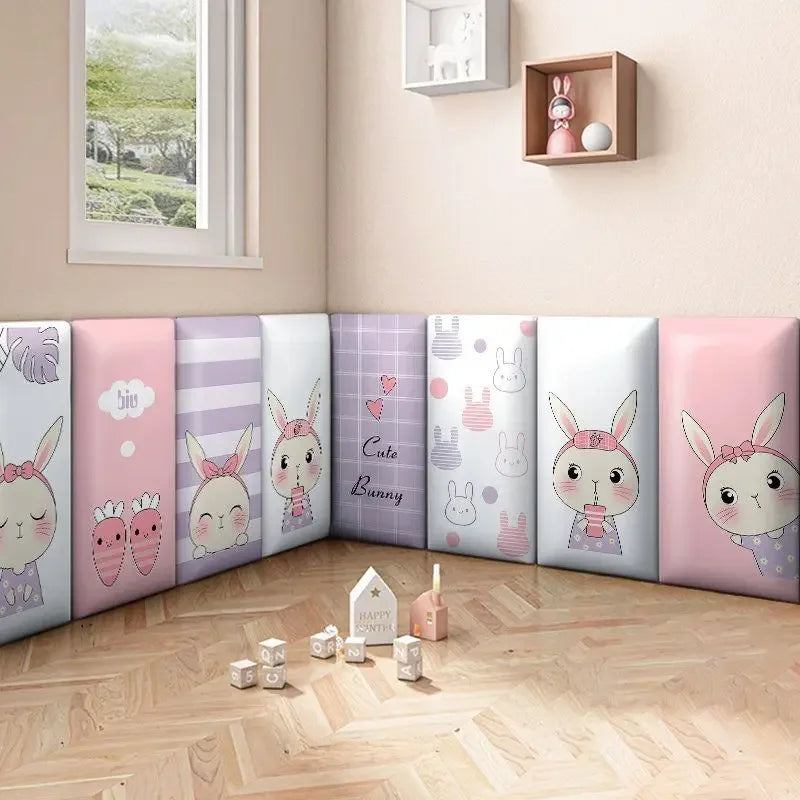 tapis sol enfant rose motifs lapins mignons décoration chambre bébé moderne 150cm doux