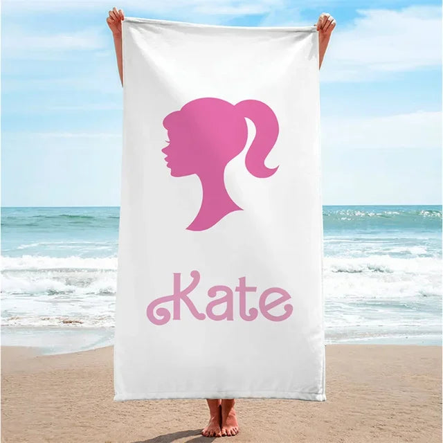 serviette plage personnalisée grande grande nom rayures horizontales coton absorbant natation
