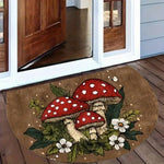 tapis d'entrée marron clair champignons rouge feuilles vertes imperméable résistantextérieur sèche porte maison