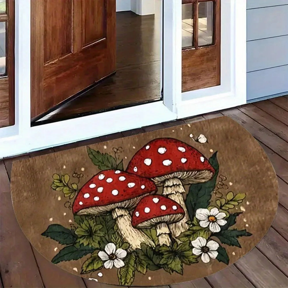tapis d'entrée marron clair champignons rouge feuilles vertes imperméable résistantextérieur sèche porte maison