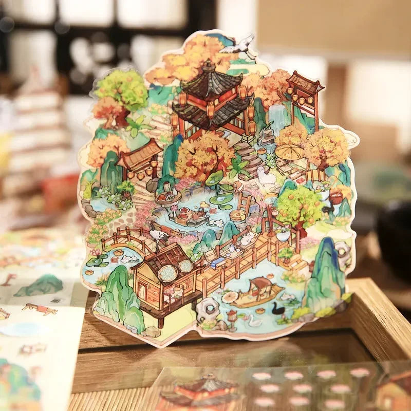 autocollants cartoon scènes miniatures animaux paysages multicolores opaques détaillés enfants