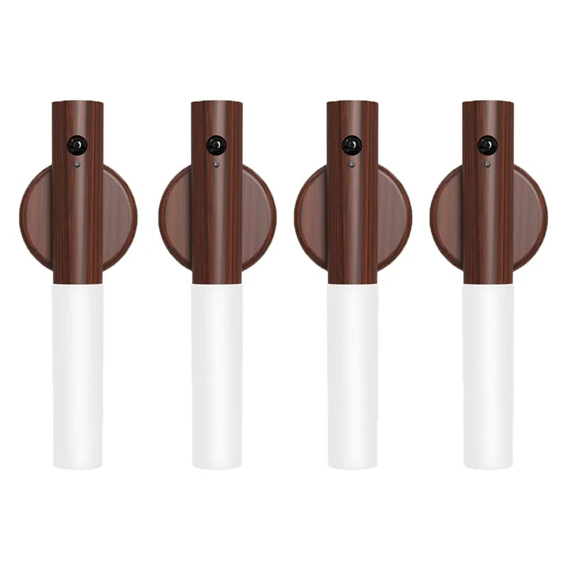 lampe poche rechargeable adhésive moderne bois marron foncé blanc texture naturelle interrupteur port charge