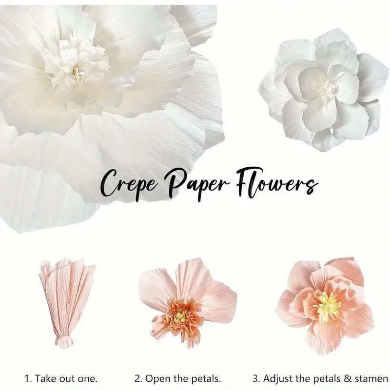 décoration mariage fleurs papier blanc rose poudré orange texturées adhésives extérieures bohèmes 30cm 25cm