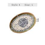 assiettes ovales rotin mosaïque coquillages boho rustique multicolore thé collations