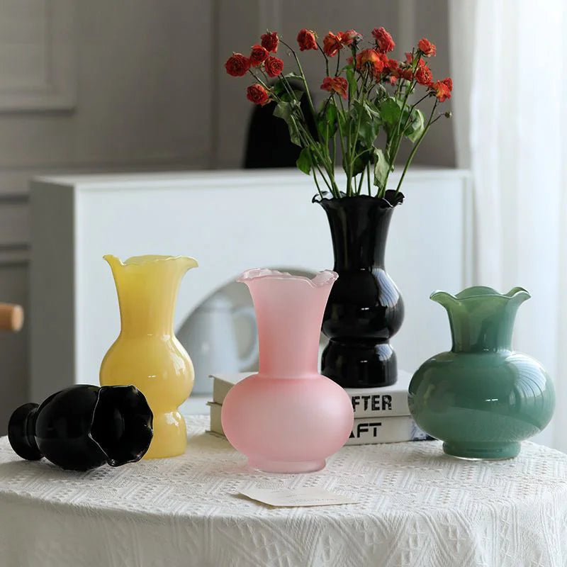 vase verre opaque moderne fleurs artificielles décoration table salon maison
