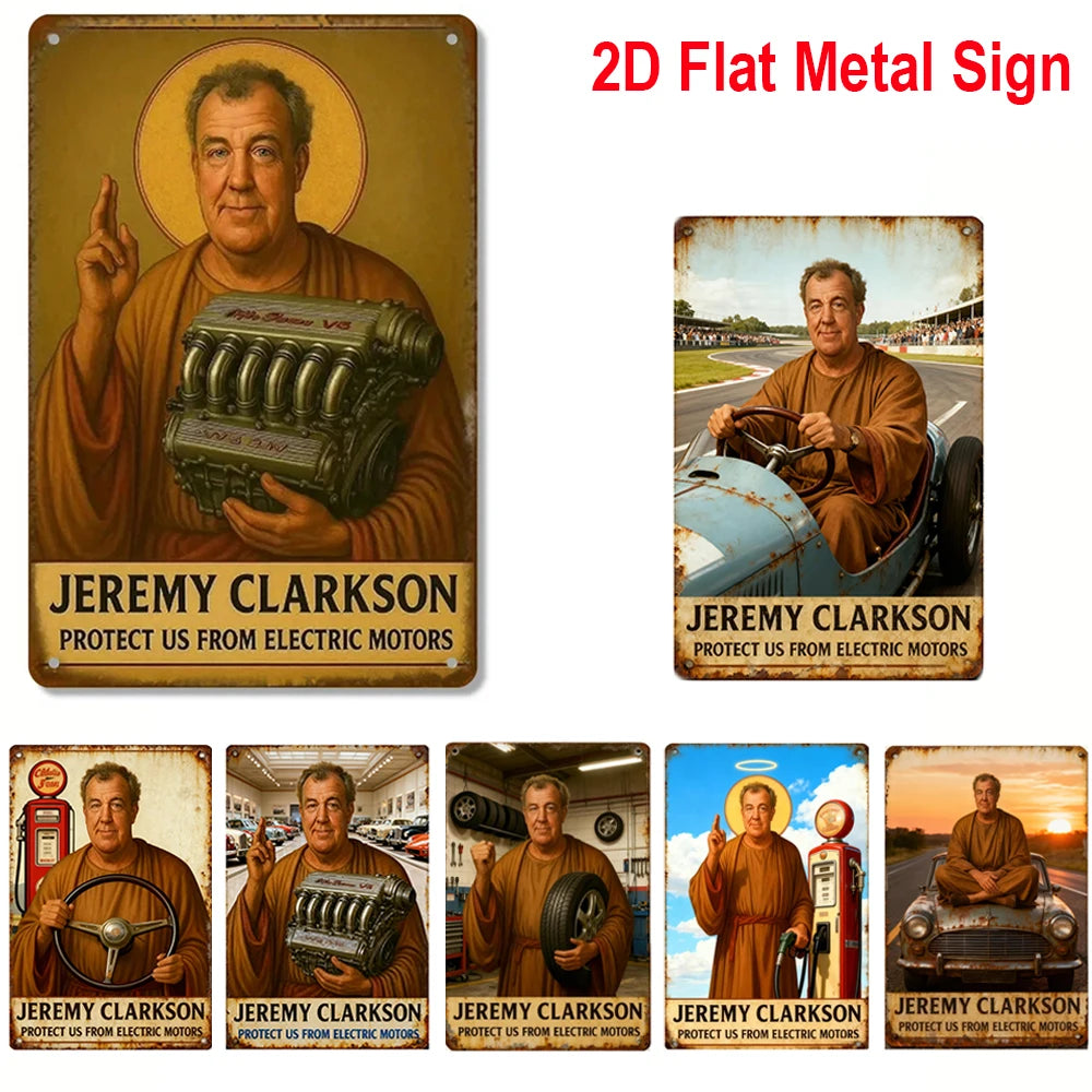 plaque métallique or vintage protection moteurs Jeremy Clarkson humour décoration murale pré perçus