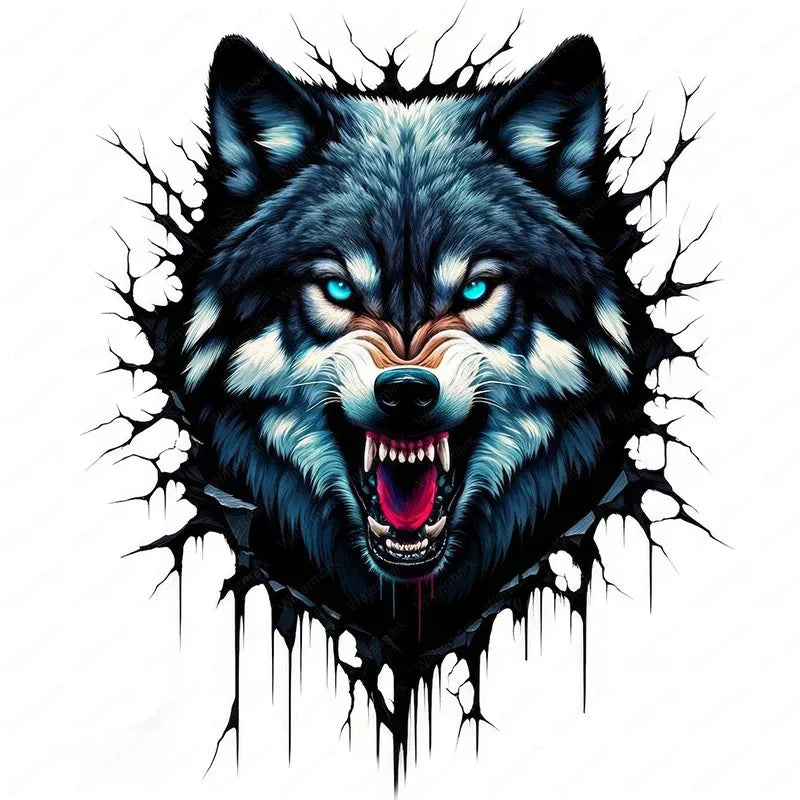 autocollant mural vinyle visage loup colère décoration salle bain sticker murale amovible