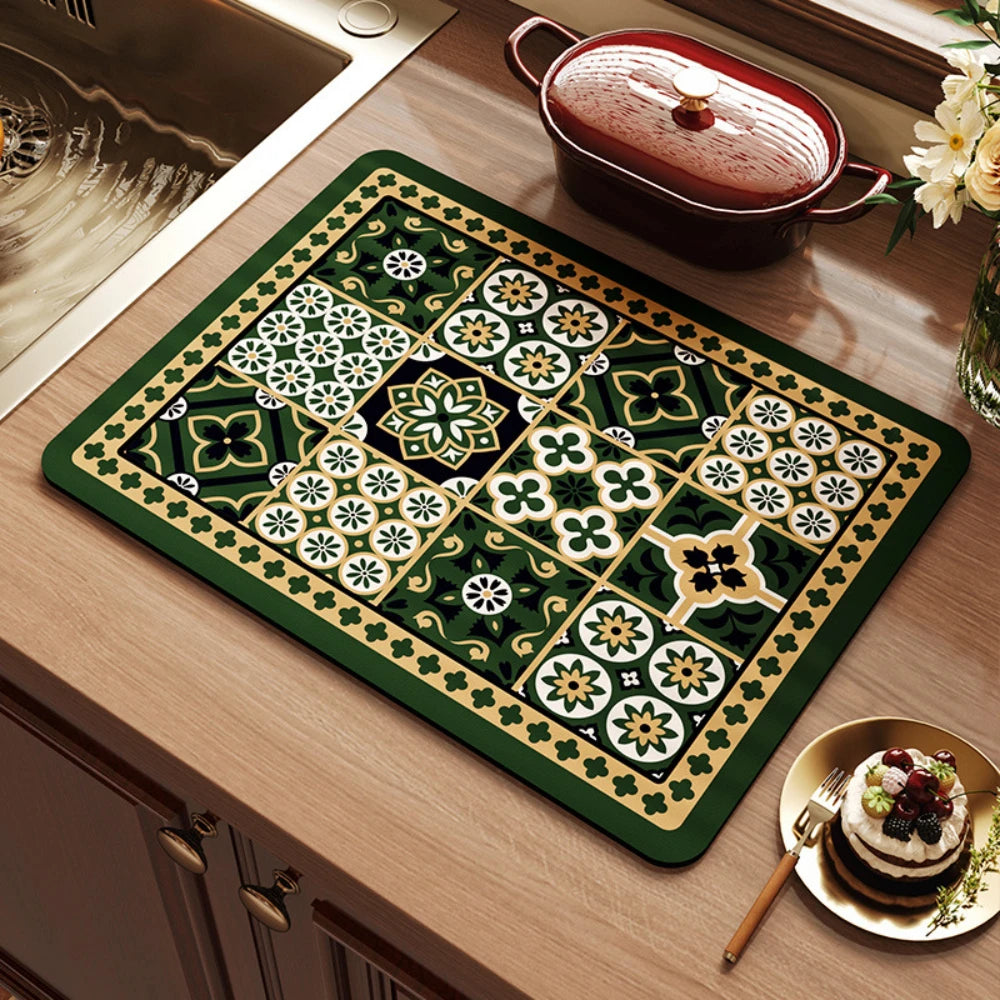 tapis cuisine absorbant motif géométrique décoratif antiderrapant séchage vaisselle moderne maison