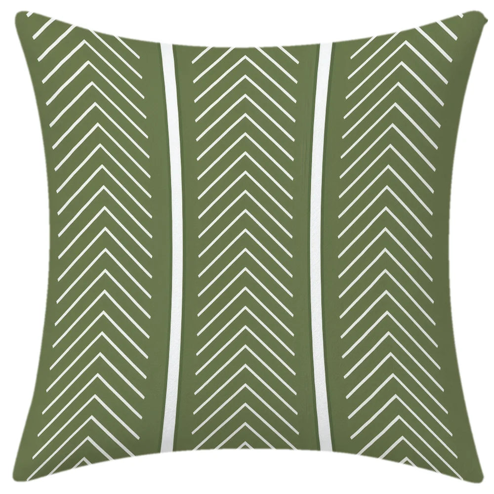 lot housses coussin vert clair motifs géométriques modernes salon maison