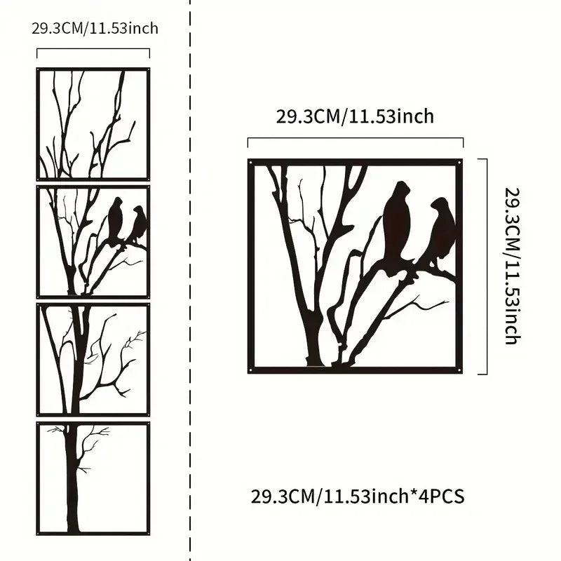 plaque murale contemporaine silhouettes arbres oiseaux noires décoration intérieure extérieure