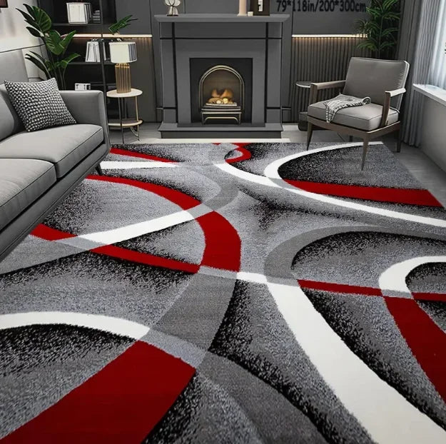 tapis moderne gris noir motif géométrique carré salon chambre intérieur extérieur décoration maison grande