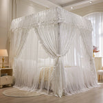 rideau lit transparent dentelle fronces rose pâle classique romantique tringle inclusion adaptateurs