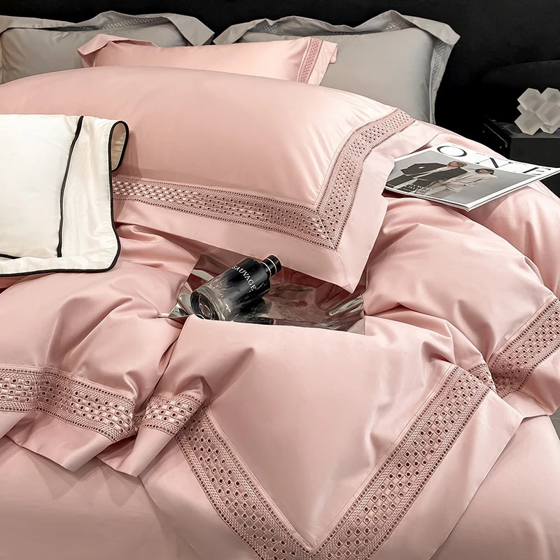 drap lit blanc bordure brodée ultra doux housses taies oreillers classique 18m 20m machine
