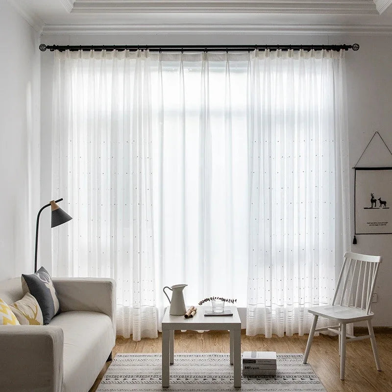 rideau blanc pois minimalist moderne transparent fenêtre extérieure nordic qualite haute