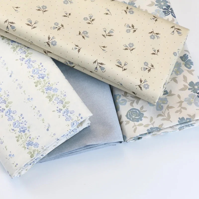 tissu coton imprimé floral bleu gris rose literie maison bricolage popeline sergé 235cm opaque