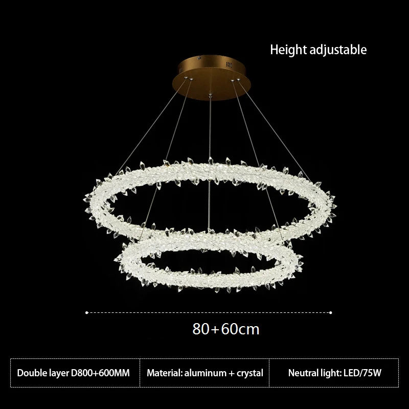 suspension lumineuse moderne cristaux blanc translucide chaînes suspendues