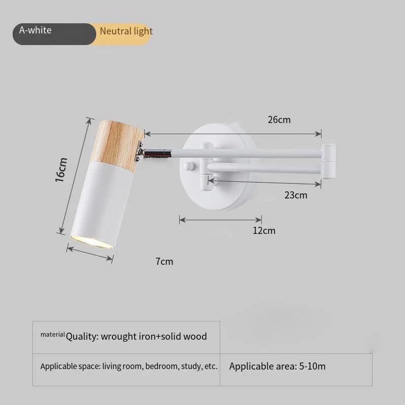 lampe murale articulée moderne noir blanc bois naturel minimaliste aluminium fer
