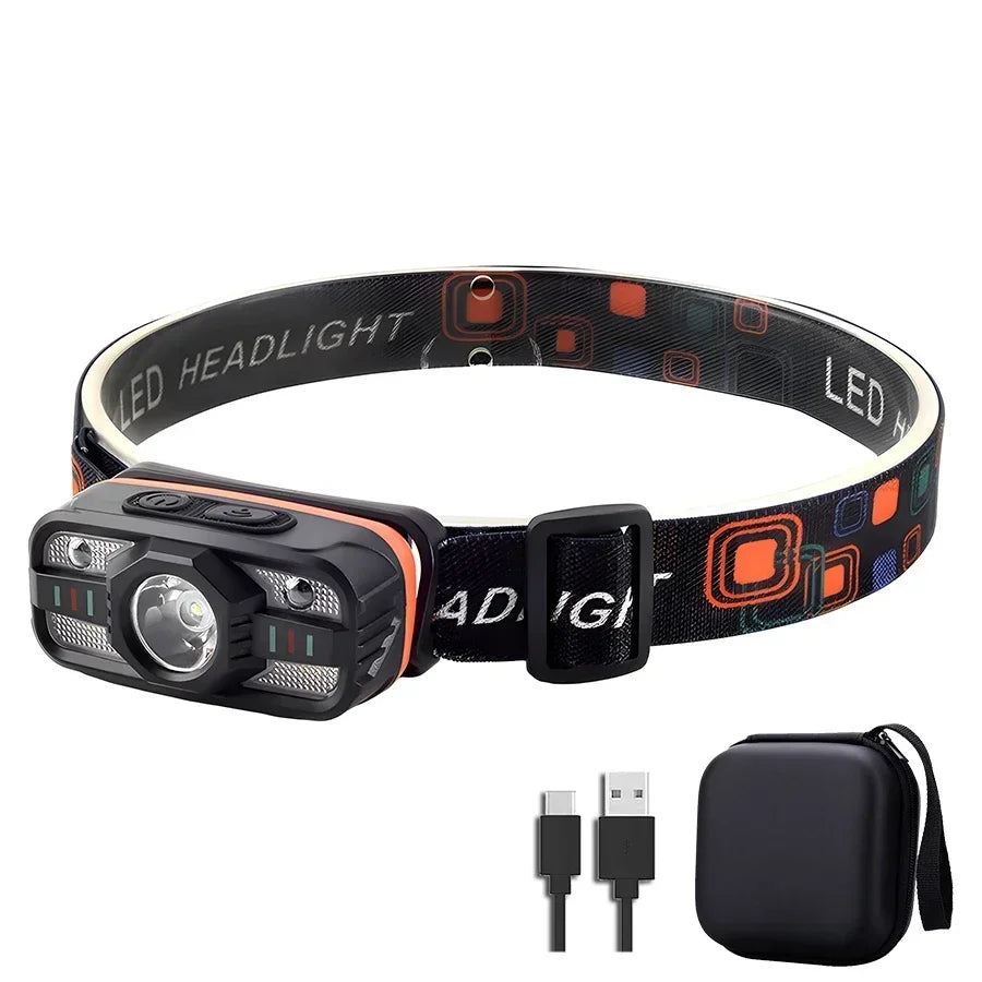 lampe frontale rechargeable led noir orange six modes clip moderne pratique camping pêcheextérieurusbcharger