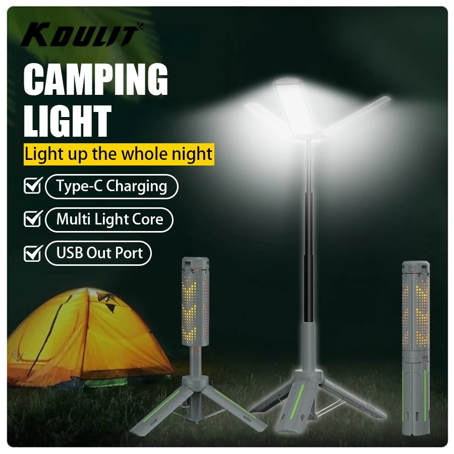 lampe camping rechargeable 8000mAh gris vert multifonctionnelle modes étanche trépied portable