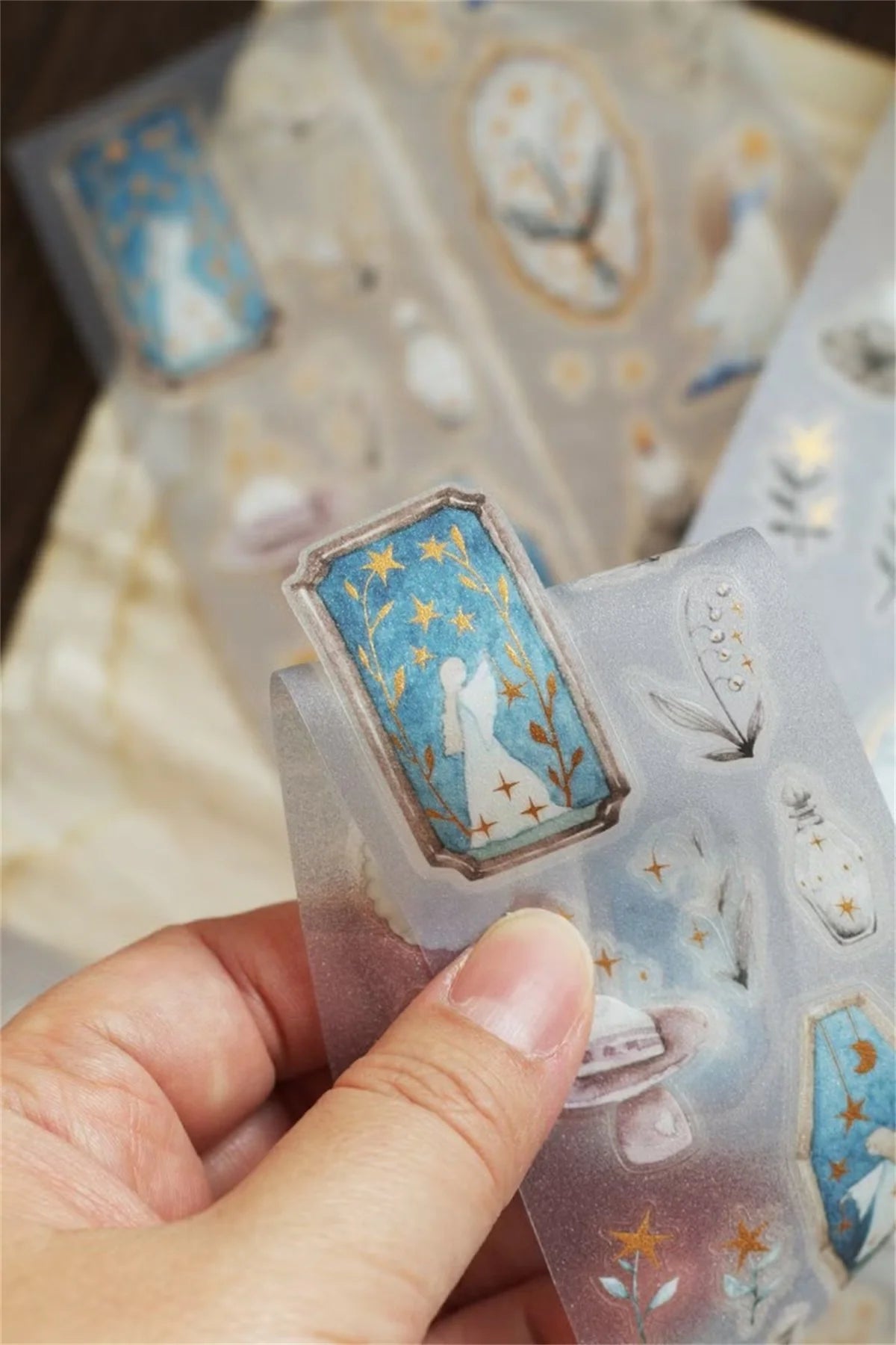 rubans washi autocollants semi transparents floral vintage romantique étoiles motifs géométriques