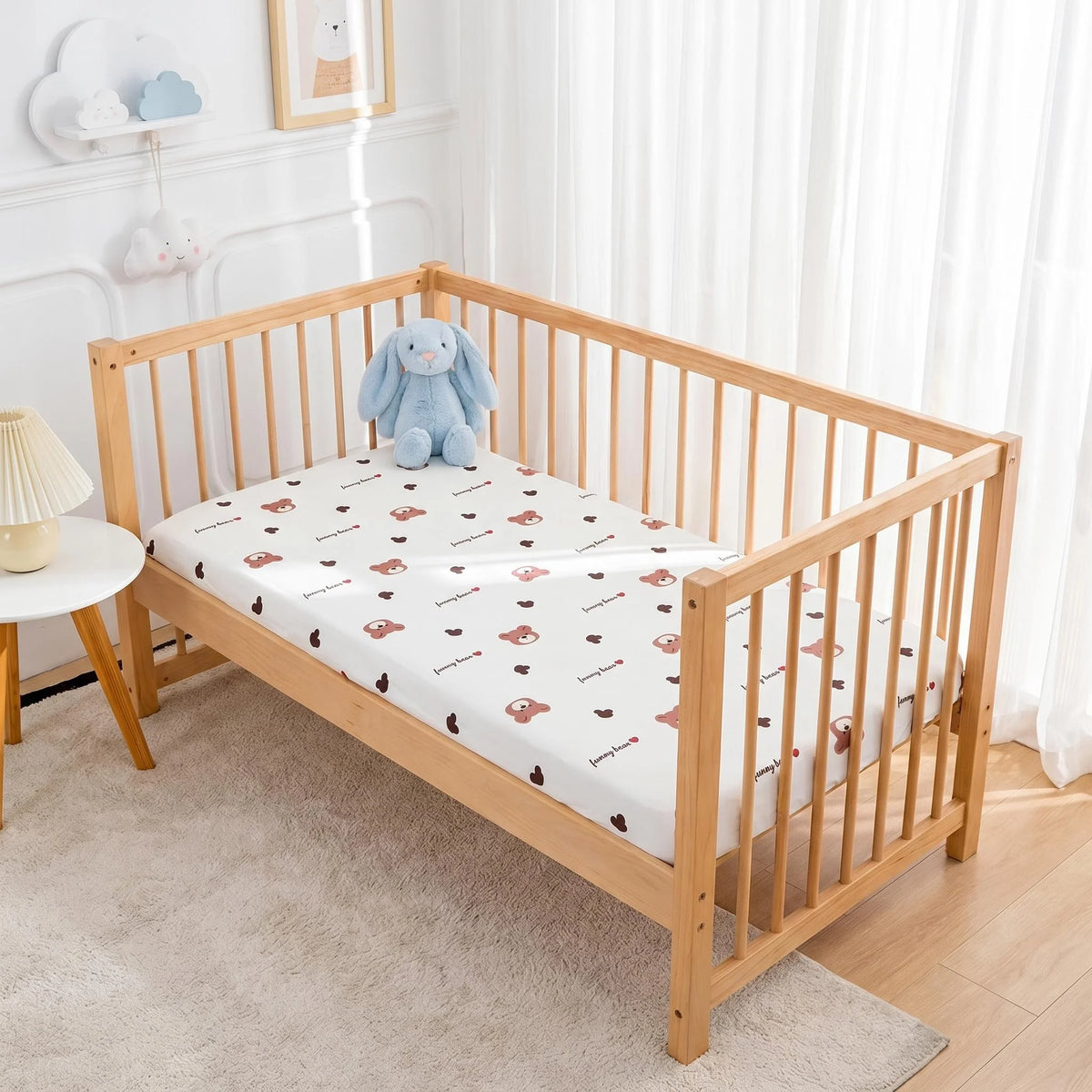 drap lit bébé coton blanc motifs animaux moderne oreiller inclusion points colorés enfants 1ans