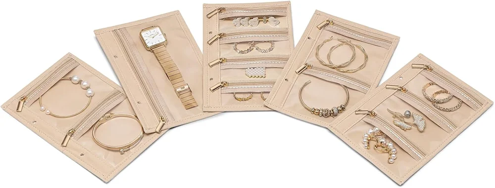 porte bijoux pliable compartiments cuir motifs géométriques moderne pratique boucles d'oreilles bracelets colliers étui