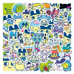 sticker dessin animé personnages animés couleurs vives bleu vert jaune rose noir blanc