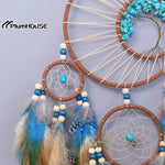 attrape rêves ethnique attrape rêves boho chic plumes fil raphia marron bleu blanc