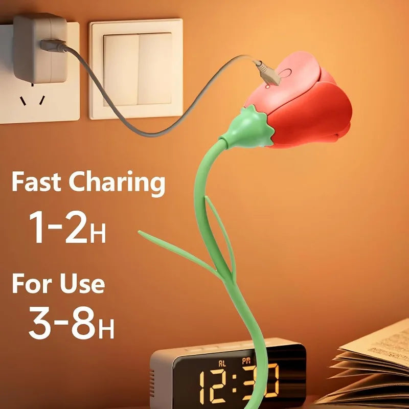 veilleuse table fleur rouge verte moderne lampe flexible rechargeable lumière variable