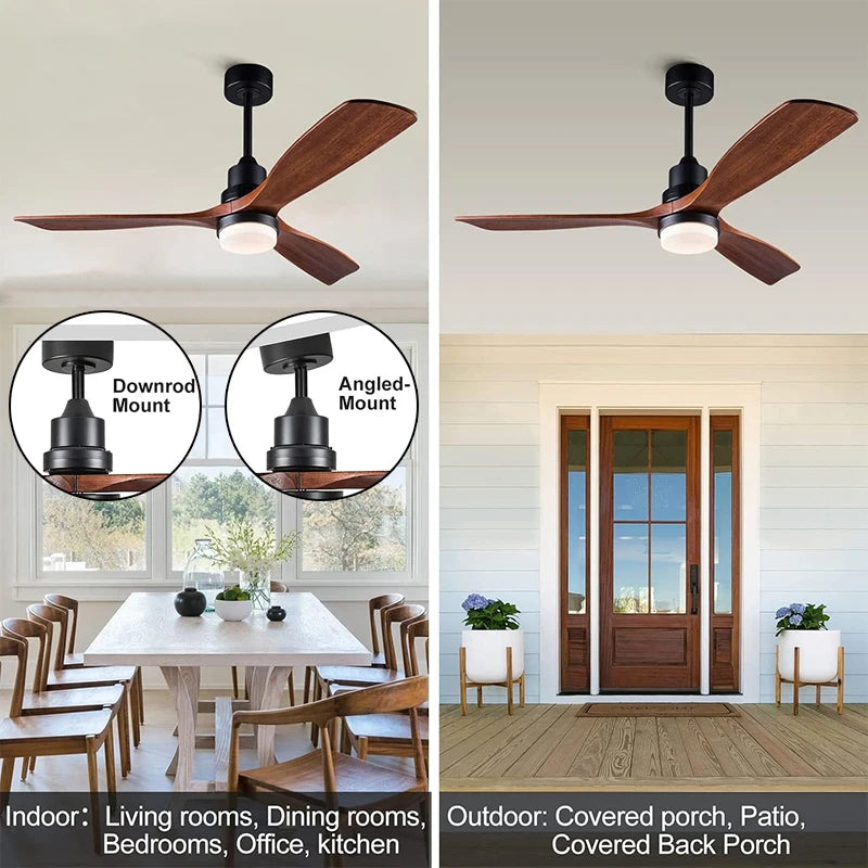 ventilateur led moderne noir bois 52 pouces télécommande certification ul ccc