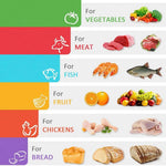 planche découper moderne fruits poissons couleurs vert orange jaune violet bleu rouge