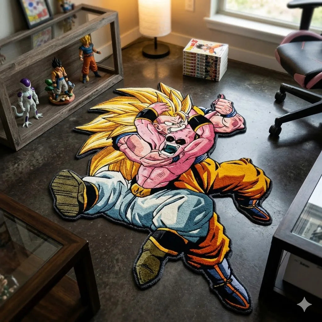 tapis flanelle dragon ball anime goku buu jaune rose gris noir bleu cartoon chambre