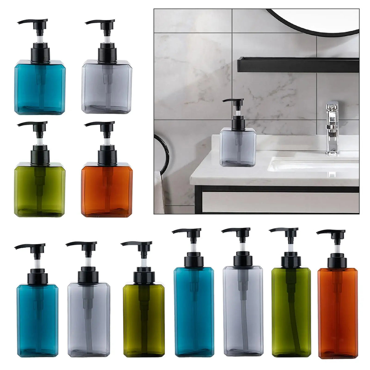 flacon savon liquide pompe rechargeable bleu moderne transparent refillable 250ml 450ml 650ml