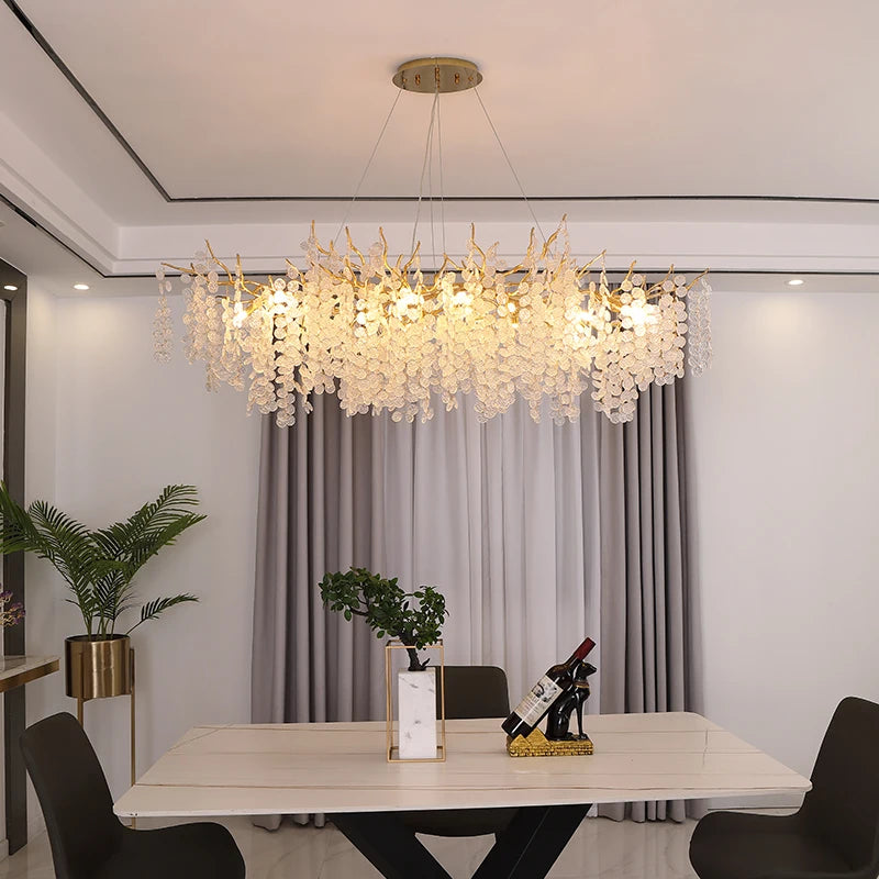 Suspension lumineuse moderne dorée transparentes branches salon chambre