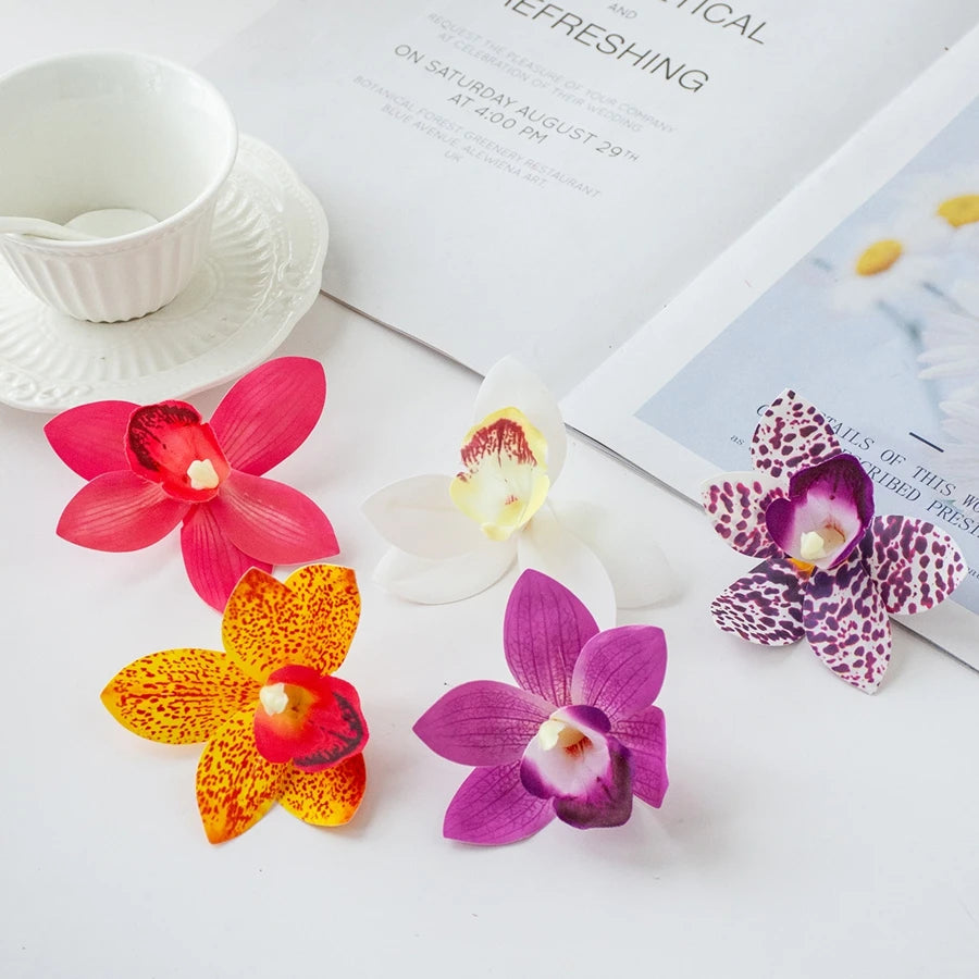 décoration intérieure orchidées artificielles bouquet fleurs violet rose jaune blanc