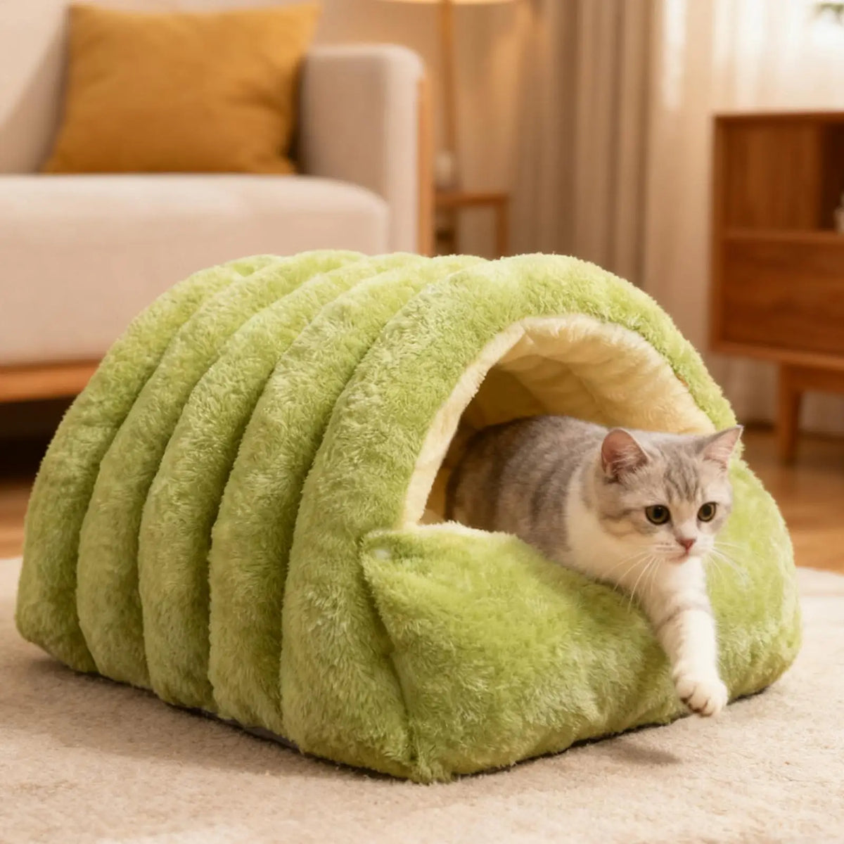 tapis doux peluche gris vert chat chien intérieur balcon hiver confort moderne
