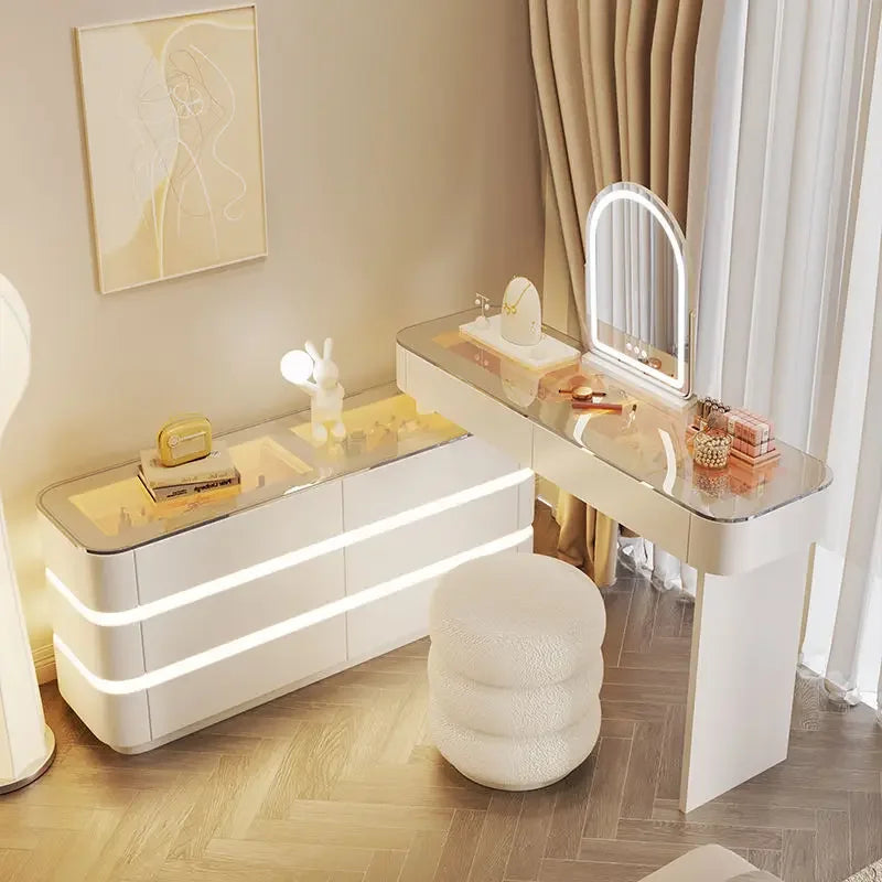 coiffeuse meuble maquillage bois massif blanc tiroirs table coiffage moderne chambre minimaliste