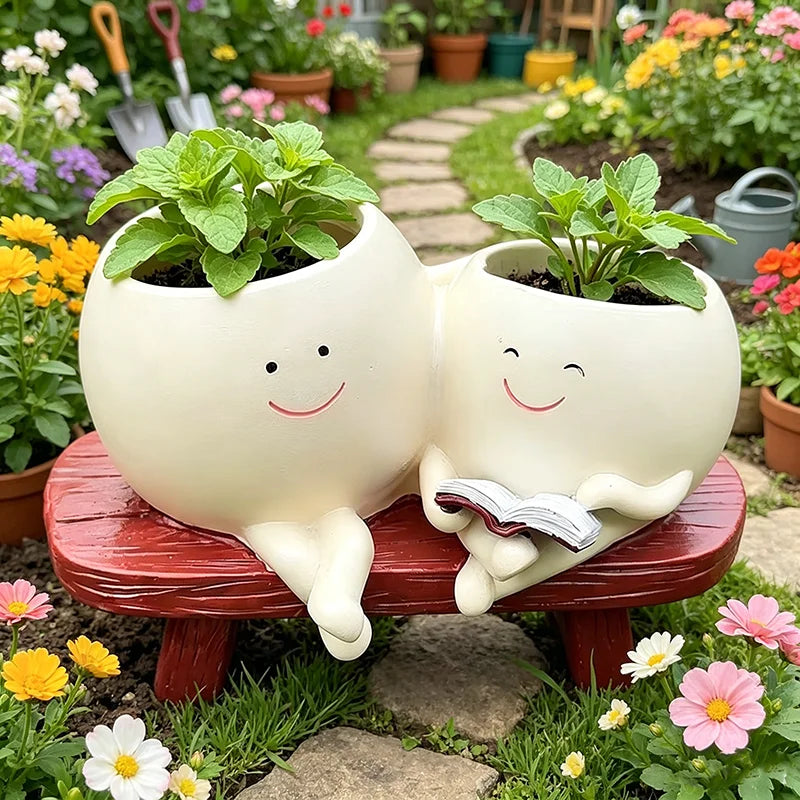 cache pot résine blanc souriant livre décoratif unique plante miniature personnalisé adultes unisexe