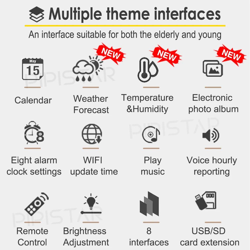 calendrier numérique horloge cadre photo écran tactile wi fi bluetooth mp3 moderne blanc noir