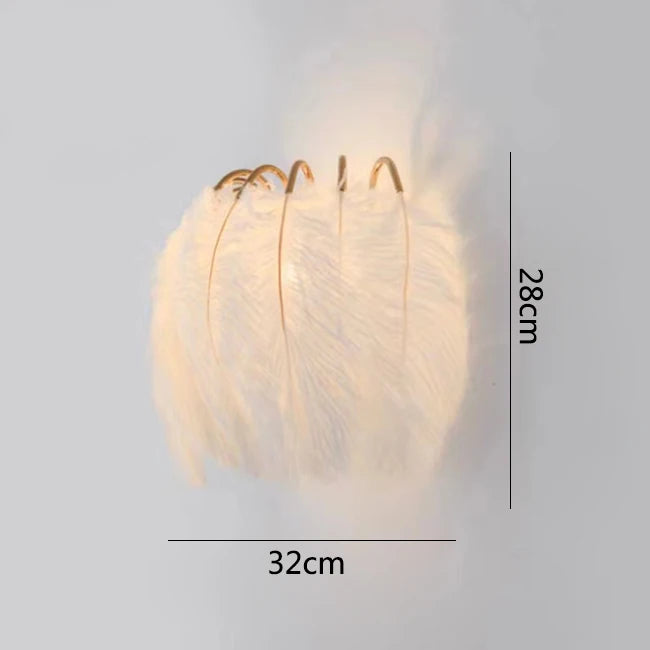 lampe murale moderne plumes blanc doré élégante LED salon chambre minimaliste romantique