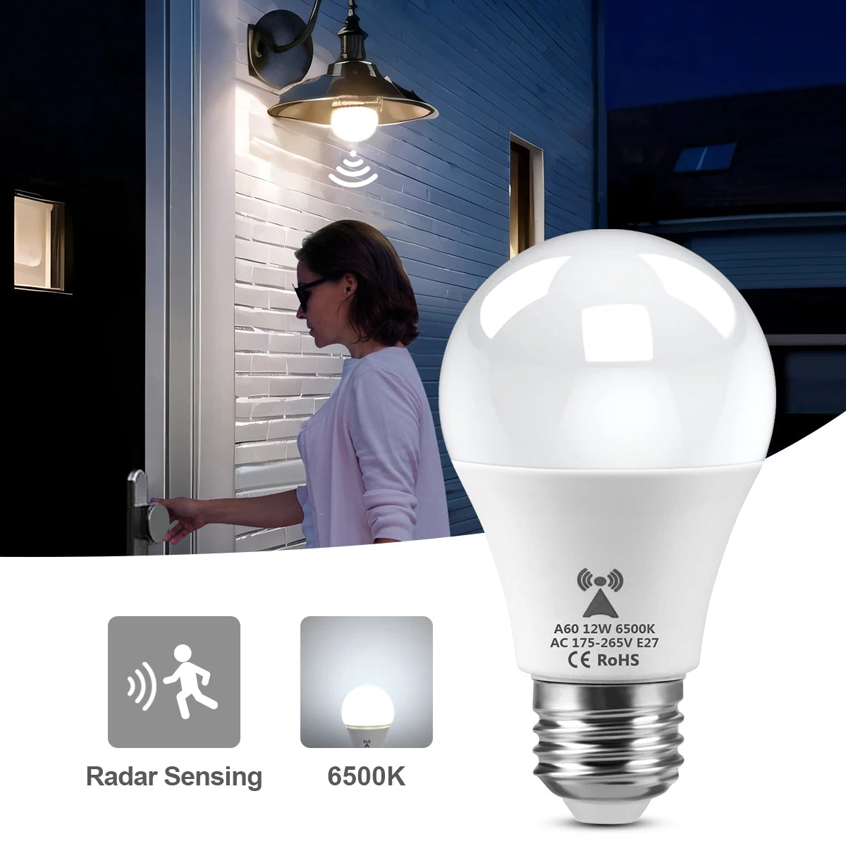 veilleuse led blanc e27 radar motion detection lampe nuit moderne chambre couloir
