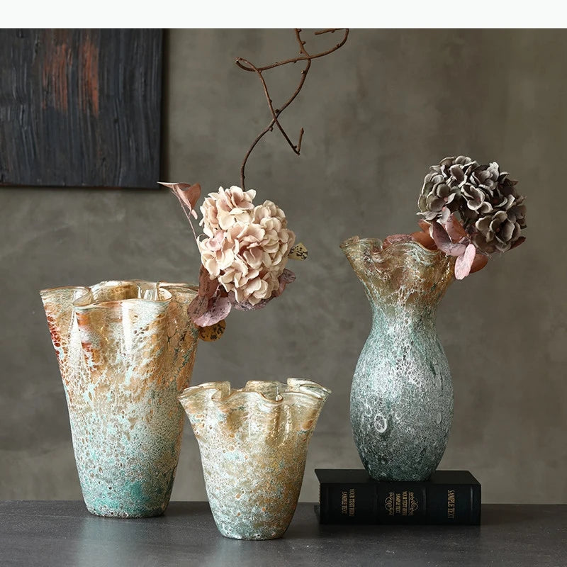 vases modernes vert bleu doré texturés marbrés opaques décoration table