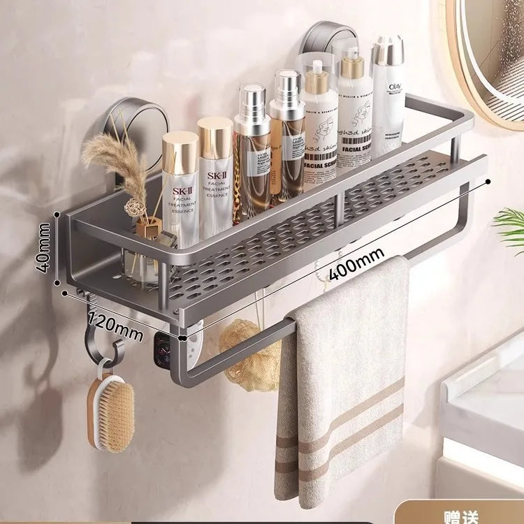 étagère salle bain argentée perforée moderne adhésive crochets multifonctionnelle 30cm 40cm 50cm