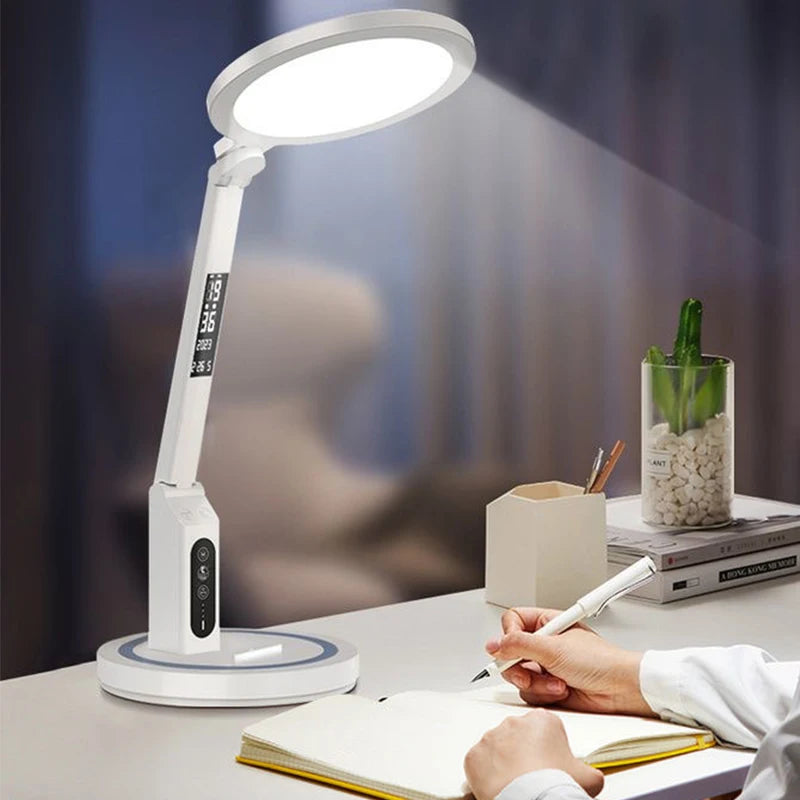 lampe rechargeable led horloge numerique blanc gris lecture étude