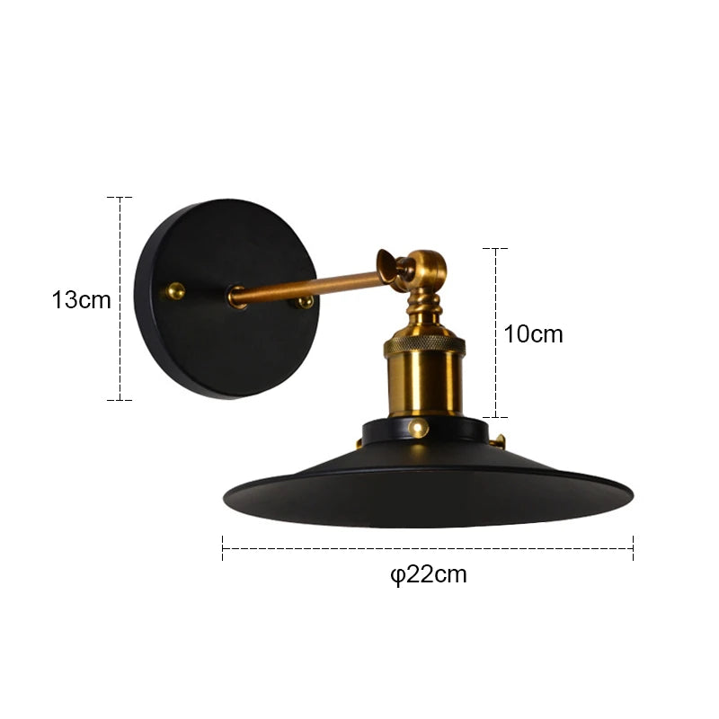 lampe murale industrielle noir ampoule filament éclairage quotidien cuisine chambre mat doré fixée mur