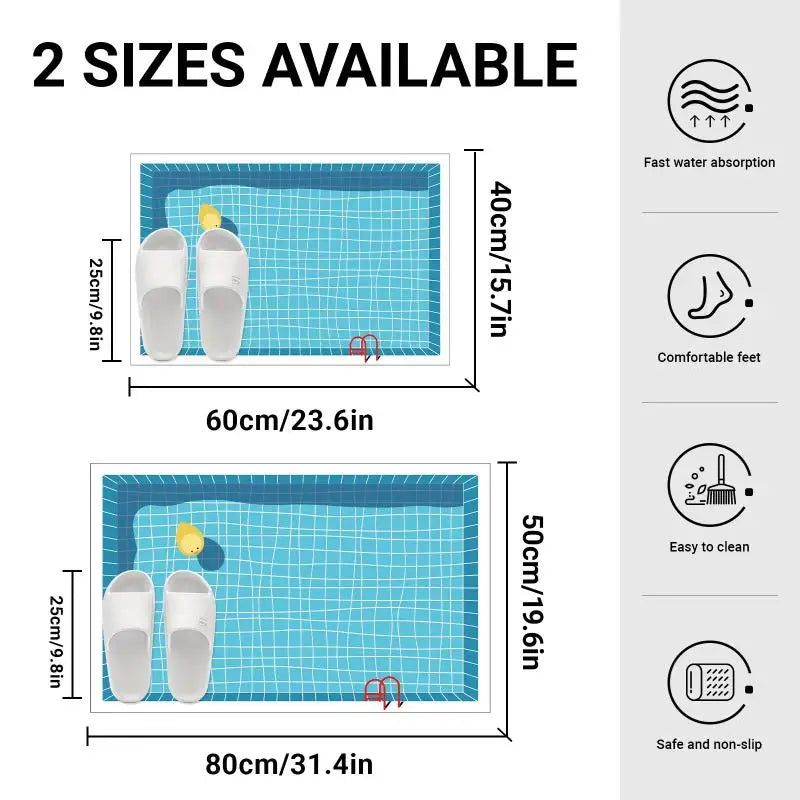 tapis bain moderne motif piscine bleu blanc absorbant rapide séchage décoration salle bain